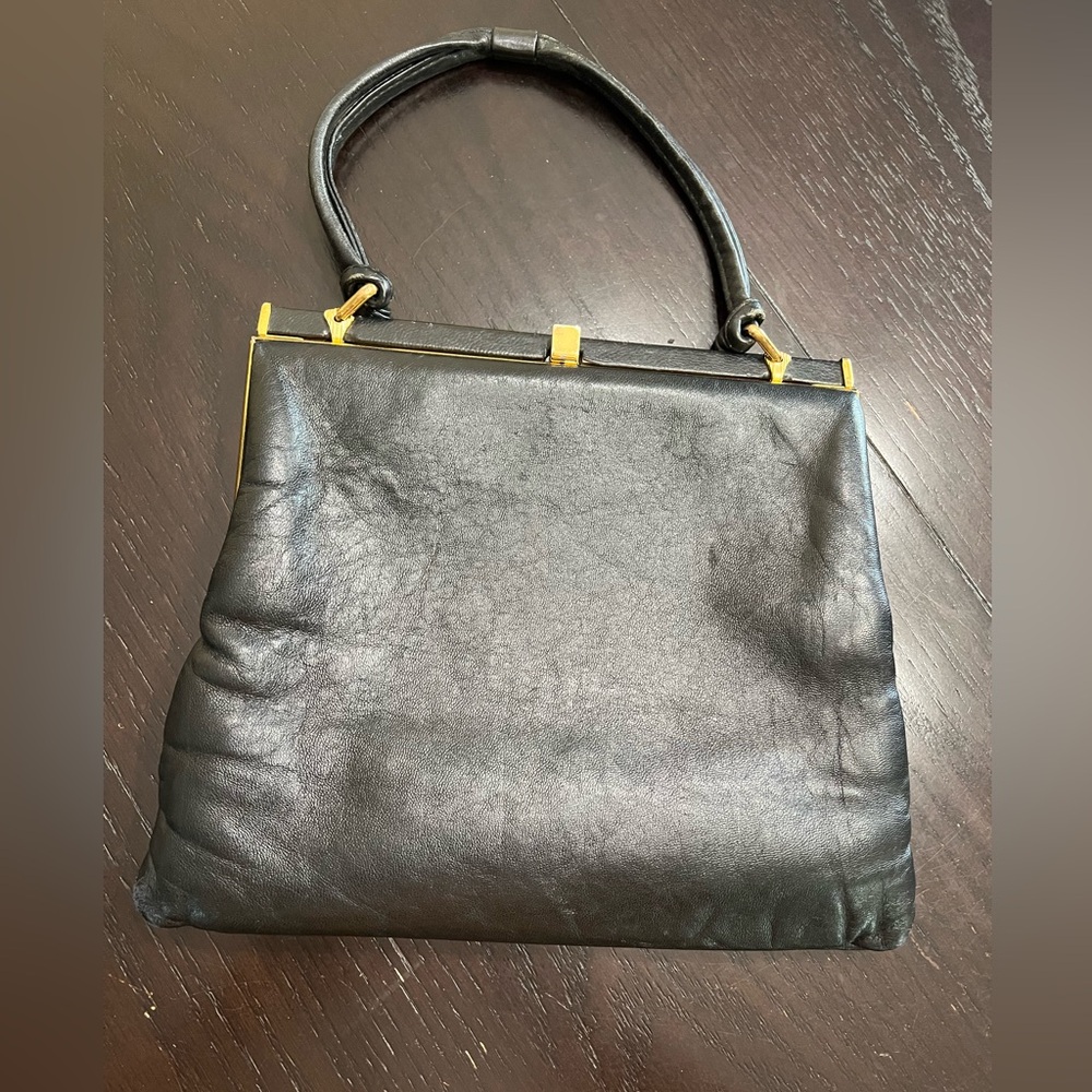 Vintage Jane Shelton Black Leather Frame Handbag